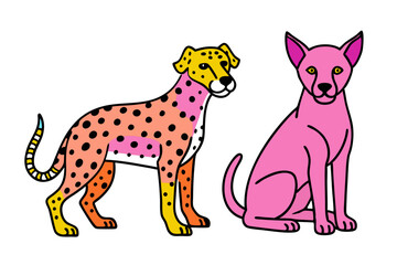 Cheetah and Dog Silhouette Vector Style with White Background
