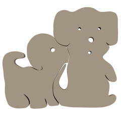 3d render wooden dog family with transparent background