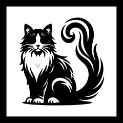 Black and white stylized cat silhouette illustration