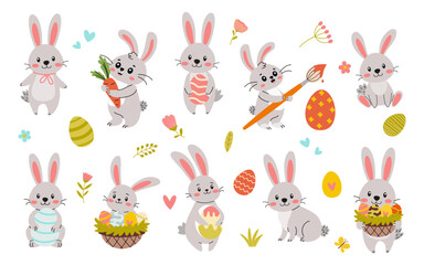 Easter collection featuring a variety of animals, flowers, and decorative elements. Ideal for posters, greeting cards, scrapbooking, and stickers for spring celebrations