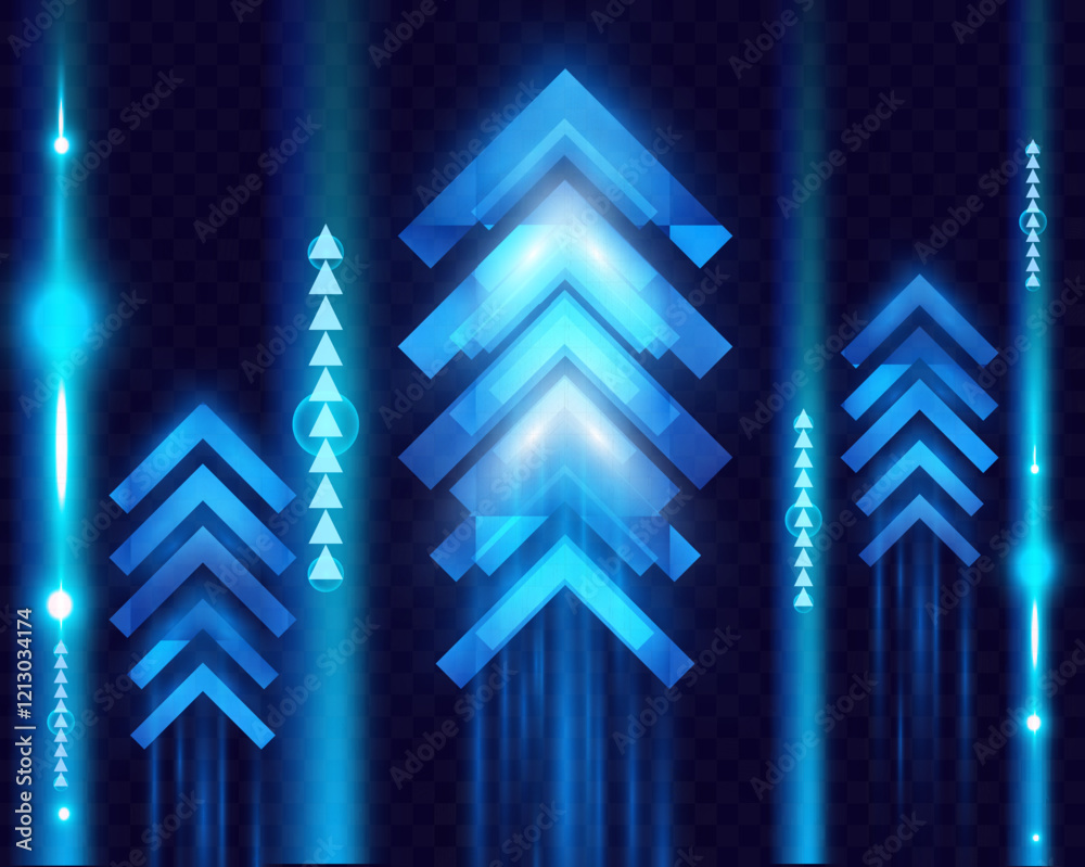 Aufkleber light and speed dynamic glowing arrow on dark background, futuristic design with vibrant colors and 