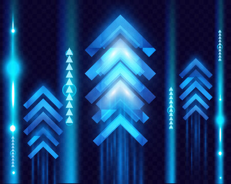 Light and speed dynamic glowing arrow on dark background, futuristic design with vibrant colors and motion effects, suitable for technology, progress, or direction concepts.
