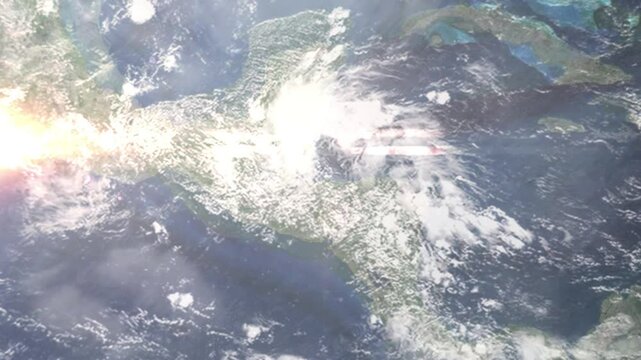 Zooming in on Puerto Cortes, Honduras frome space - Perfect for Travel Intros and Backgrounds. Realistic 3D Animation.