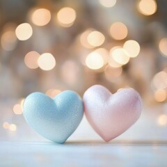 Obraz premium Pastel Heart Shapes with Soft Bokeh Lights for Valentine's Day Background