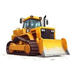 Obraz premium Yellow Bulldozer isolated on white background. Bulldozer icon. Construction Vehicle. Yellow Construction Bulldozer. Heavy yellow bulldozer on a white. Bulldozer tractor isolated on white