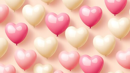 Pink and Cream Heart-Shaped Balloons Floating Against a Soft Pastel Background