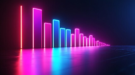 Glowing neon digital bar graph illustrating economic progress