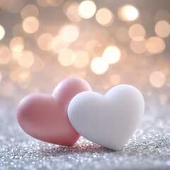 Obraz premium Romantic Pink and White Hearts with Soft Background for Valentine's Day Celebration, Love, and Heartfelt Decor