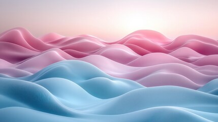 Obraz premium Pastel pink & blue waves at sunrise, abstract landscape background.
