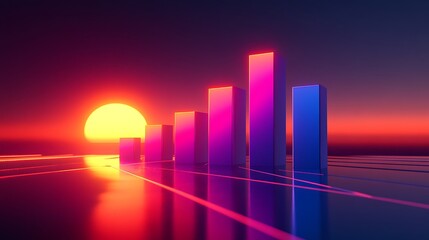 Neon-toned digital bar graph representing financial growth on a sleek background