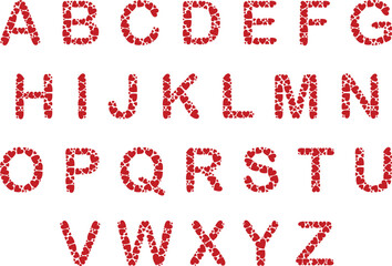 letters made of red hearts. vector graphics. Love, Valentine's Day, February 14th, English alphabet. background for the design.