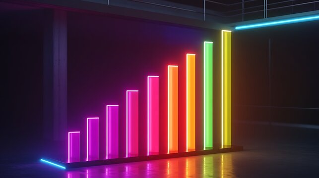Neon digital bar graph showing financial trends with a modern look