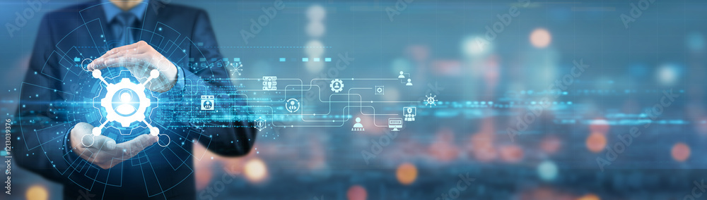 Poster businessman holding network administration responsibilities should possess strong analytical and pro