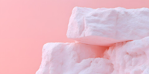 Obraz premium Abstract pink and white textured blocks. Minimalist composition against a pale pink background. Ideal for product display or artistic projects.