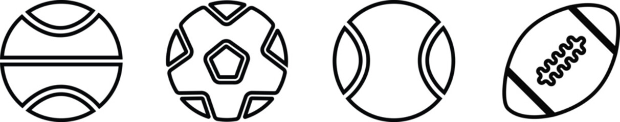 Sports ball icon set. Vector for apps or website Sports Ball and equipment isolated on transparent background Basketball Ball Icon in line Gym ball layer court use in game