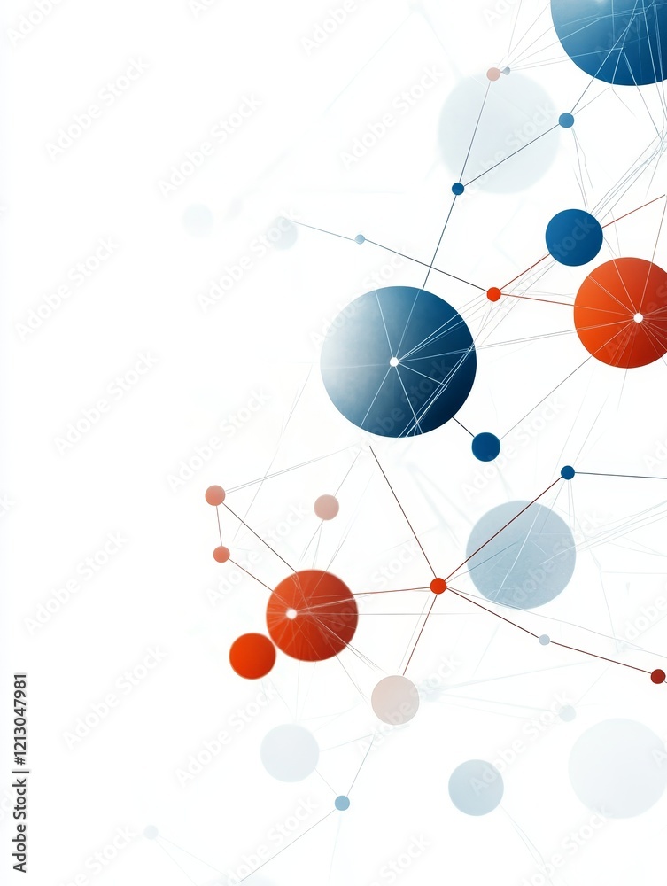 Poster abstract network connection - abstract image of interconnected circles in red, blue, and white, repr