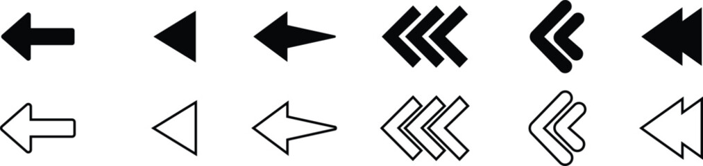 Arrow vector collection for apps and web. Arrows icon in flat line set. isolated on transparent background Cursor. Modern simple arrows. Different cursor arrow direction symbols, sign