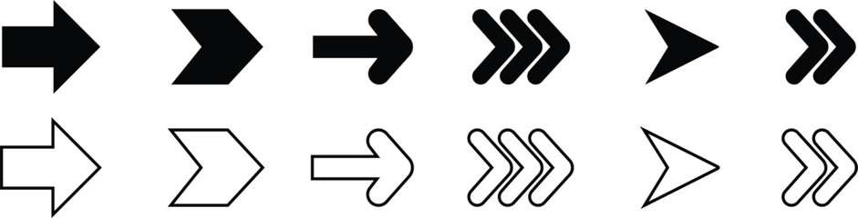 Arrow vector collection for apps and web. Arrows icon in flat line set. isolated on transparent background Cursor. Modern simple arrows. Different cursor arrow direction symbols, sign