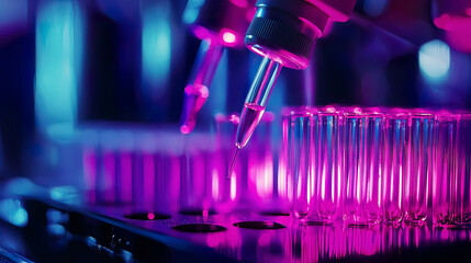 Close-up of CRISPR technology modifying DNA, glowing molecular details, high-tech lab