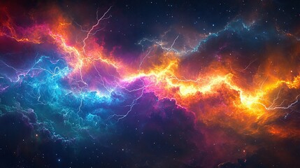 A radiant cosmic storm swirling with vibrant colors in the void of space