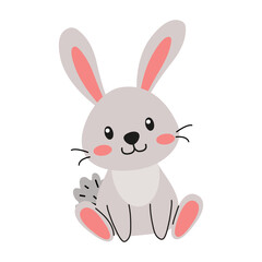 A Cute Cartoon Bunny Sitting Cheerfully, Radiating a Joyful Expression and Charm. character design for Easter, vector illustration in flat style on a white background
