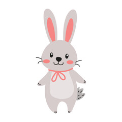 An adorable and cute cartoon rabbit featuring charming pink ears and a lovely bow adorning its head. character design for Easter, vector illustration in flat style on a white background