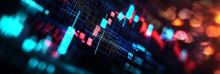 Digital Data Stream Abstract - Abstract image of a vibrant digital data stream, showcasing glowing lines and blocks of information in motion.  Perfect for technology, finance, or innovation concepts.