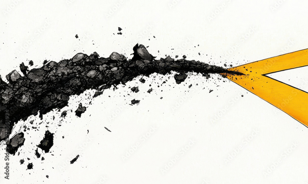 Poster dynamic abstract design with vibrant yellow and black chalk-like elements creating movement