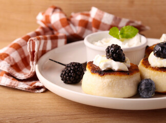 Traditional Ukrainian cottage cheese and raisin fritters