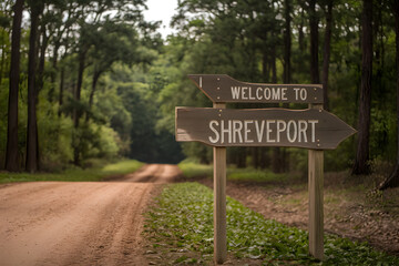 Rustic Wooden Welcome to Shreveport Sign with Louisiana State Charm and Southern Hospitality