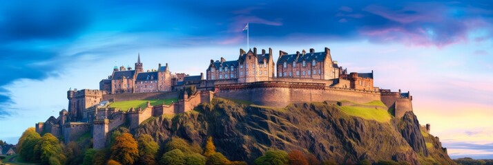 Panoramic View of Edinburgh Castle, a British Attraction with Stunning Architecture and Colors in the Capital City