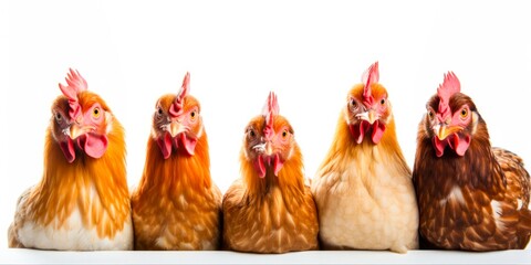 Portrait of Funny Chickens. Closeup of Chickens from a Farm, Isolated on White Background