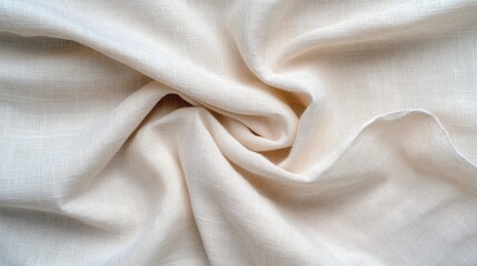 Soft Cream Linen Fabric Texture - Close-up of creamy beige linen fabric, showing its texture and soft folds. Perfect for backgrounds or textile projects.