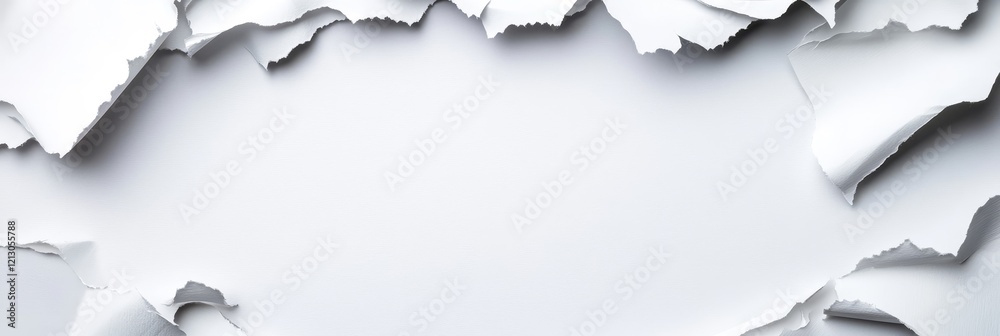 Poster torn paper frame background - a panoramic image of ripped white paper with a central empty space, id