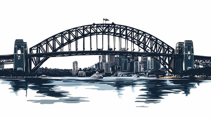 Naklejka premium A scenic depiction of the sydney harbour bridge with its iconic arch. white background. Midnight Harbor. Illustration