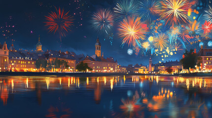Naklejka premium vibrant fireworks display