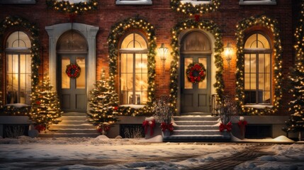 Small Town Christmas Night - Festive Lights, Architecture, and Decorations in a Cozy Winter Wonderland