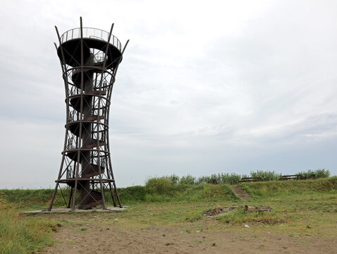 Rosolina, RO, Italy - July 16, 2021: panoramic observation tower on the mouth of the Adige River