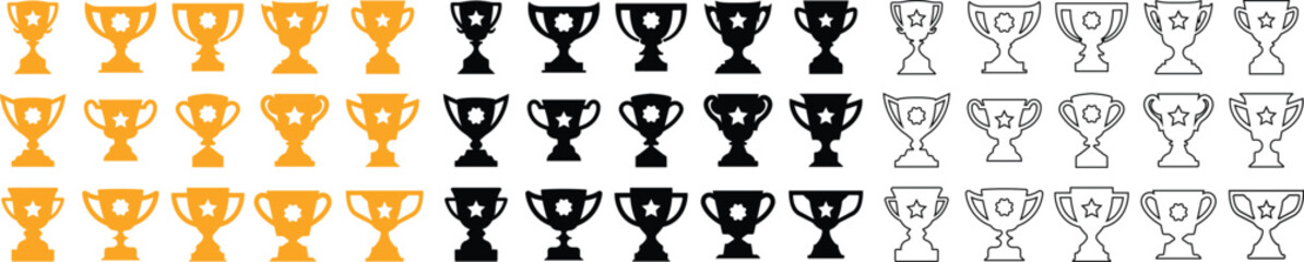 Trophy cup award icon in flat, line set. vector for apps or website logo Winner sport championship ceremony label, first place prize, victory sign icon design isolated on transparent background