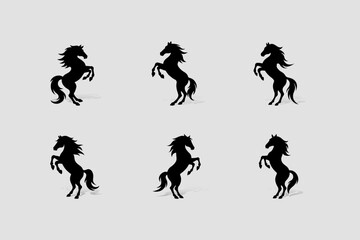 Horse rearing poses black silhouette