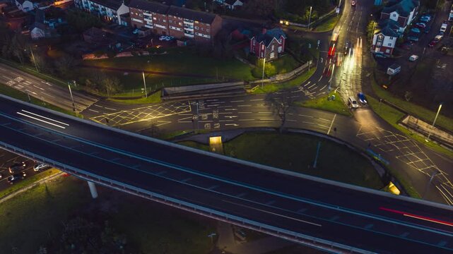 Night Hyperlapse over Penn Inn Flyover and Roundabout from a drone Newton Abbot, Devon, England