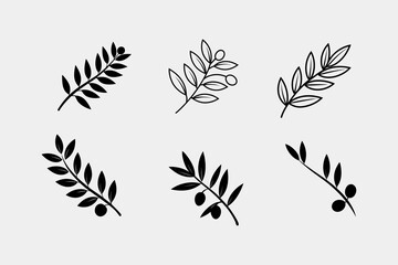 Olive branch silhouette set