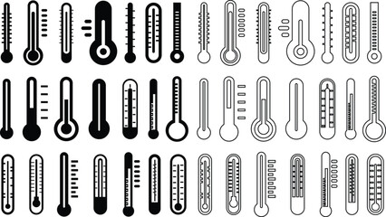 Thermometer Icon sign isolated on transparent Background Temperature hot cold symbol flat, line set vector for apps or web Science tool The Climate change concept of weather and increased temperature
