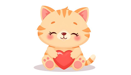 Cute kitten holding a heart illustration