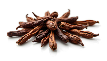 Dried star anise pods arranged on white background