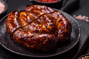 Delicious sausage with salt, spices and herbs