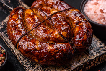 Delicious sausage with salt, spices and herbs