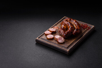 Delicious sausage with salt, spices and herbs