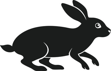 A clean silhouette of a hopping rabbit