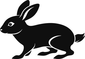 A clean silhouette of a hopping rabbit